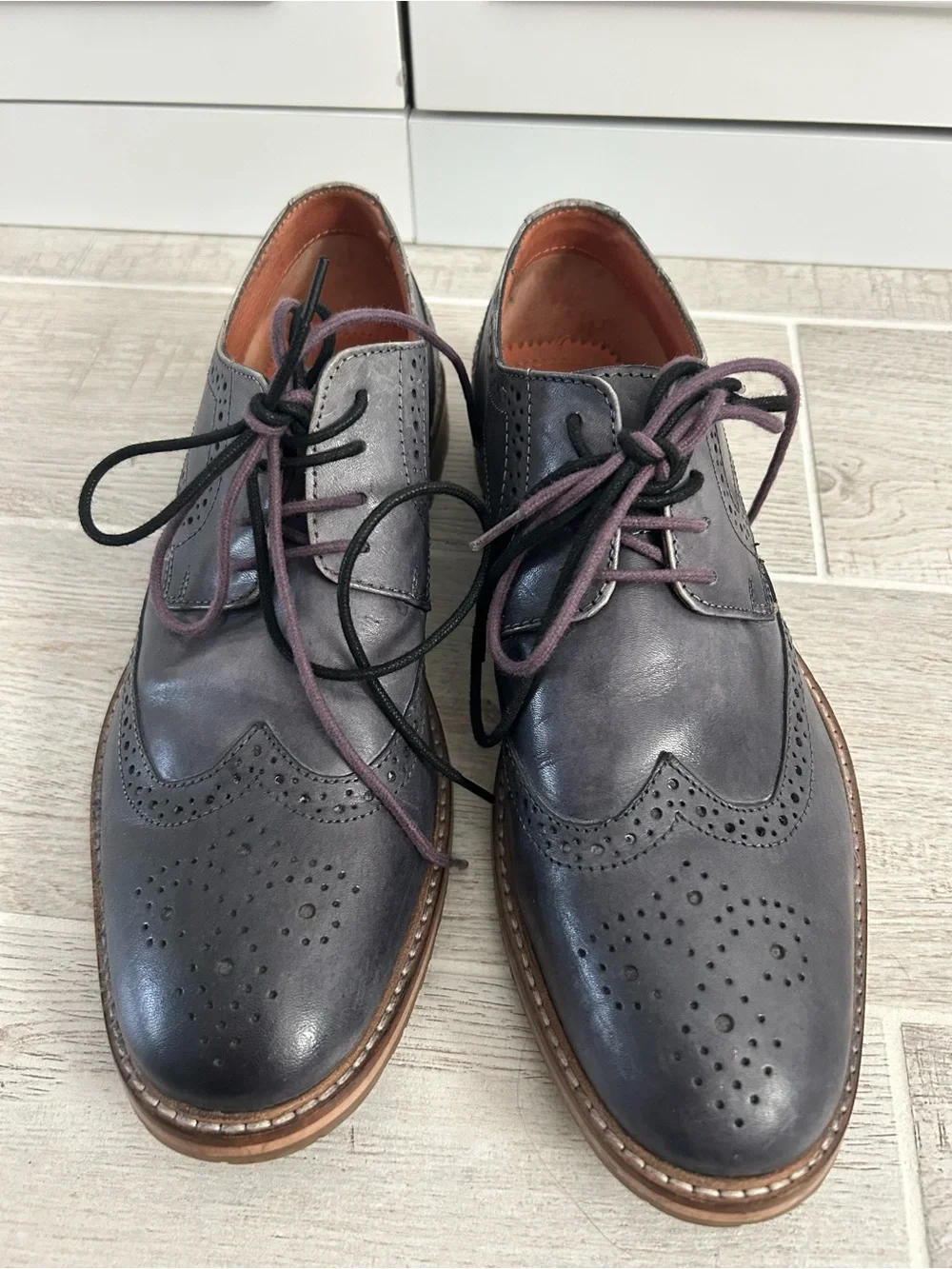 BEN SHERMAN | Men's Blue/Gray Leather Wingtip Brogue Dress Shoes